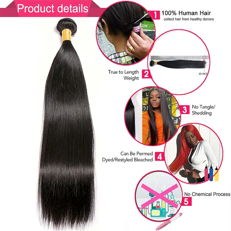 미가공 브라질 버진 인모 직조 번들, 내추럴 블랙 헤어 익스텐션, 10A, 20, 22, 24, 26 인치, 4 번들