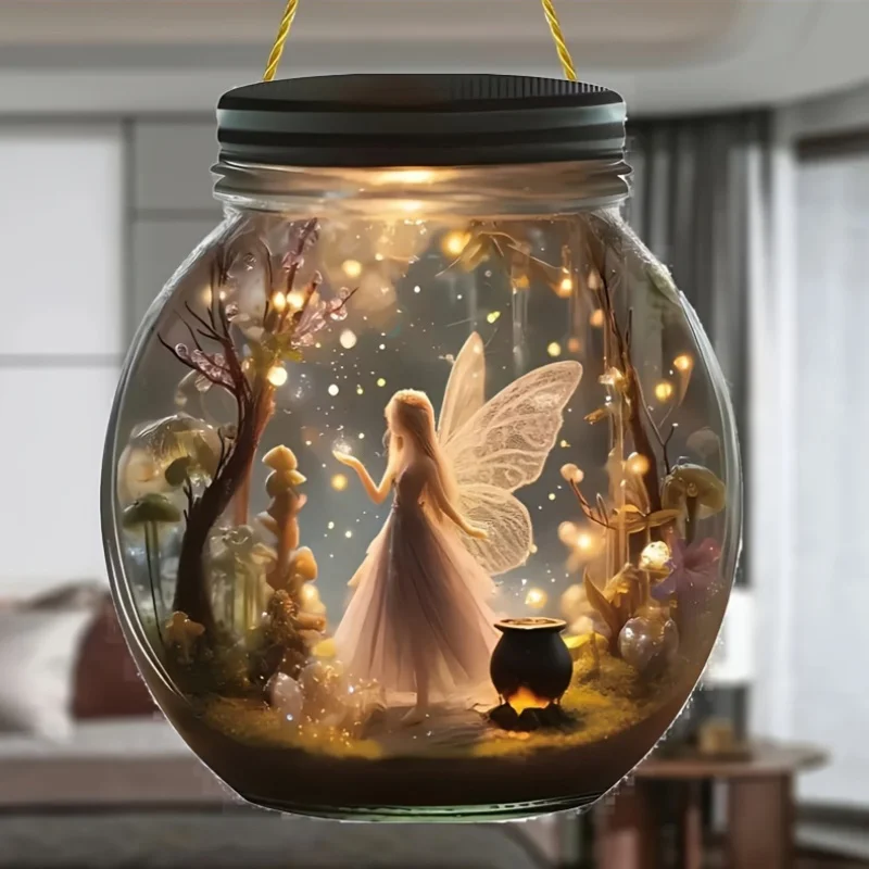 Boho Fairy Solar Jar Hanging Signage Enchanted Forest Themed Acrylic Decor for Living Room Ideal Gift for Fantasy Enthusiasts