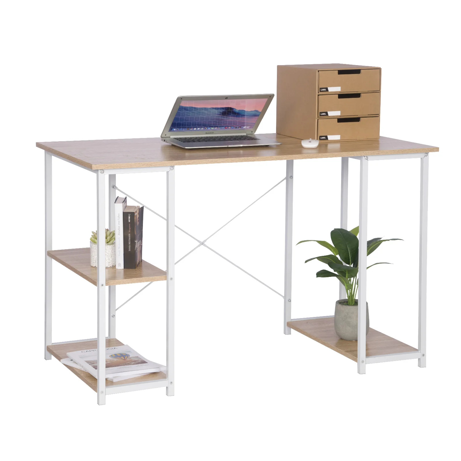 Computer Desk Laptop Desk Office Furniture Wood Steel with Shelves 120 x 60 x 75 cm Workstation Writing Study Table Home Decor