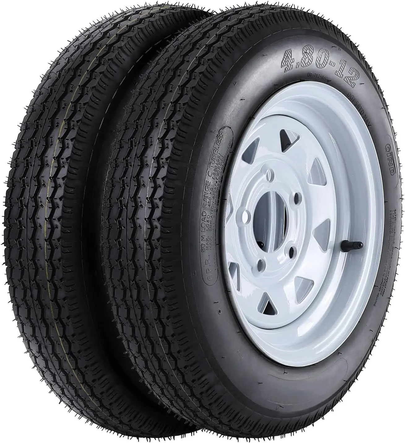 2-Pack 4.80x12 Trailer Tire & Wheel Assemblies, 5-Lug on 4.5" Bolt Pattern, Load Range C 6PR, 12" Diameter Rim, for Utility/Camping/Cargo Trailers