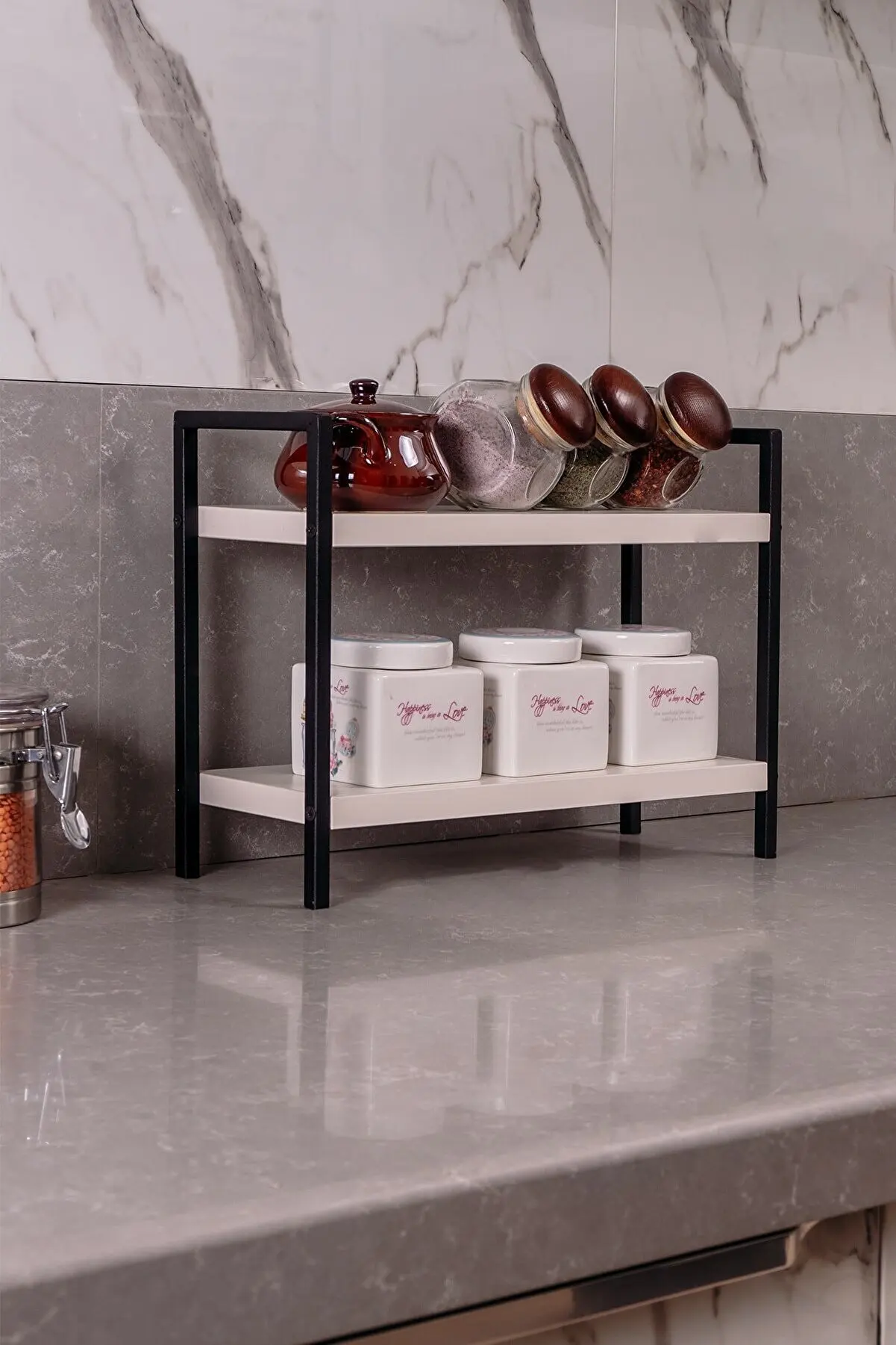 Desktop Kitchen-bathroom Shelf Counter Top Organizer Spice Rack Metal-wood Table Top Serving Rack