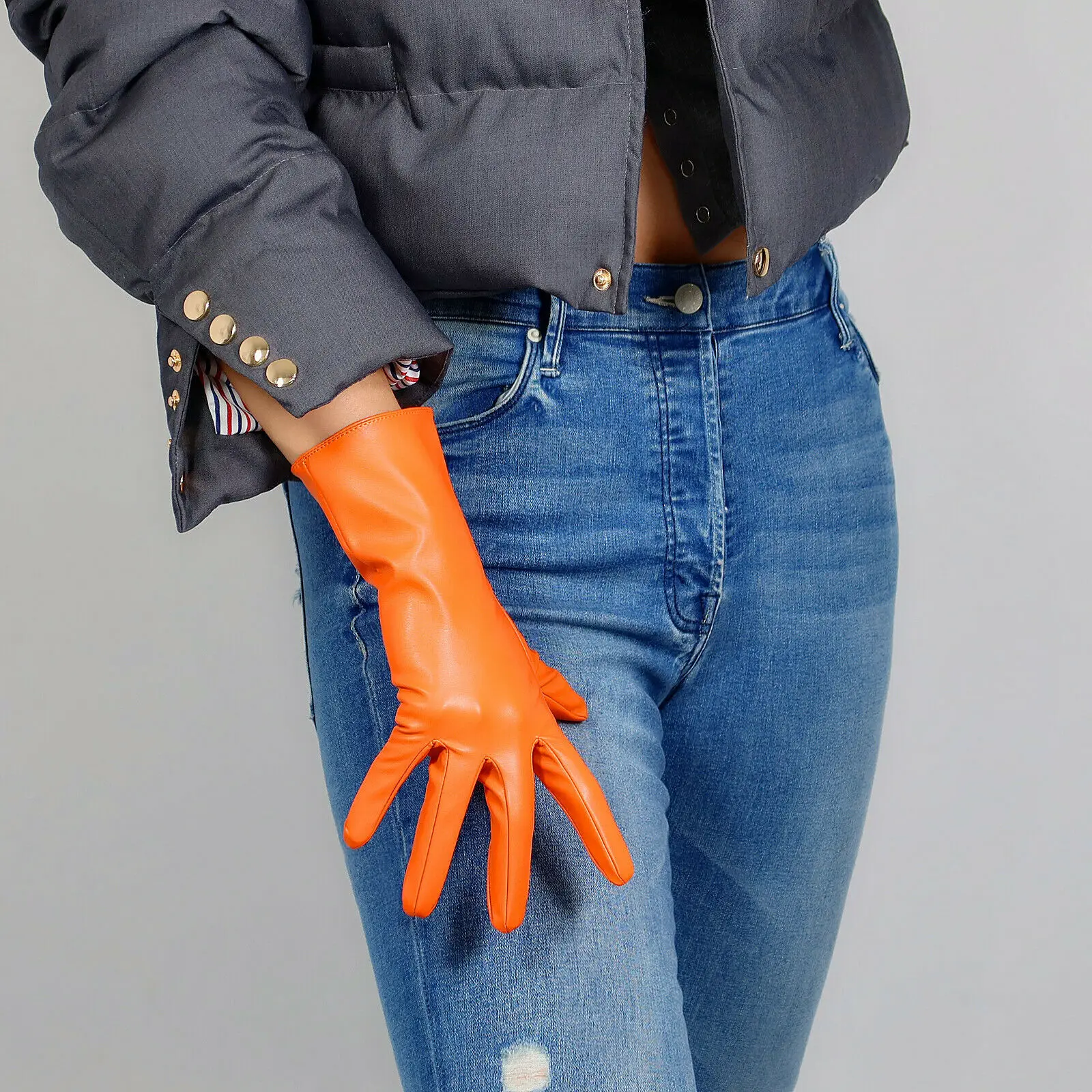 Guantes naranjas de piel sintética para mujer, guantes de muñeca corta para Cosplay de Halloween, disfraz de mujer, fiesta de noche, guante de conducción de invierno