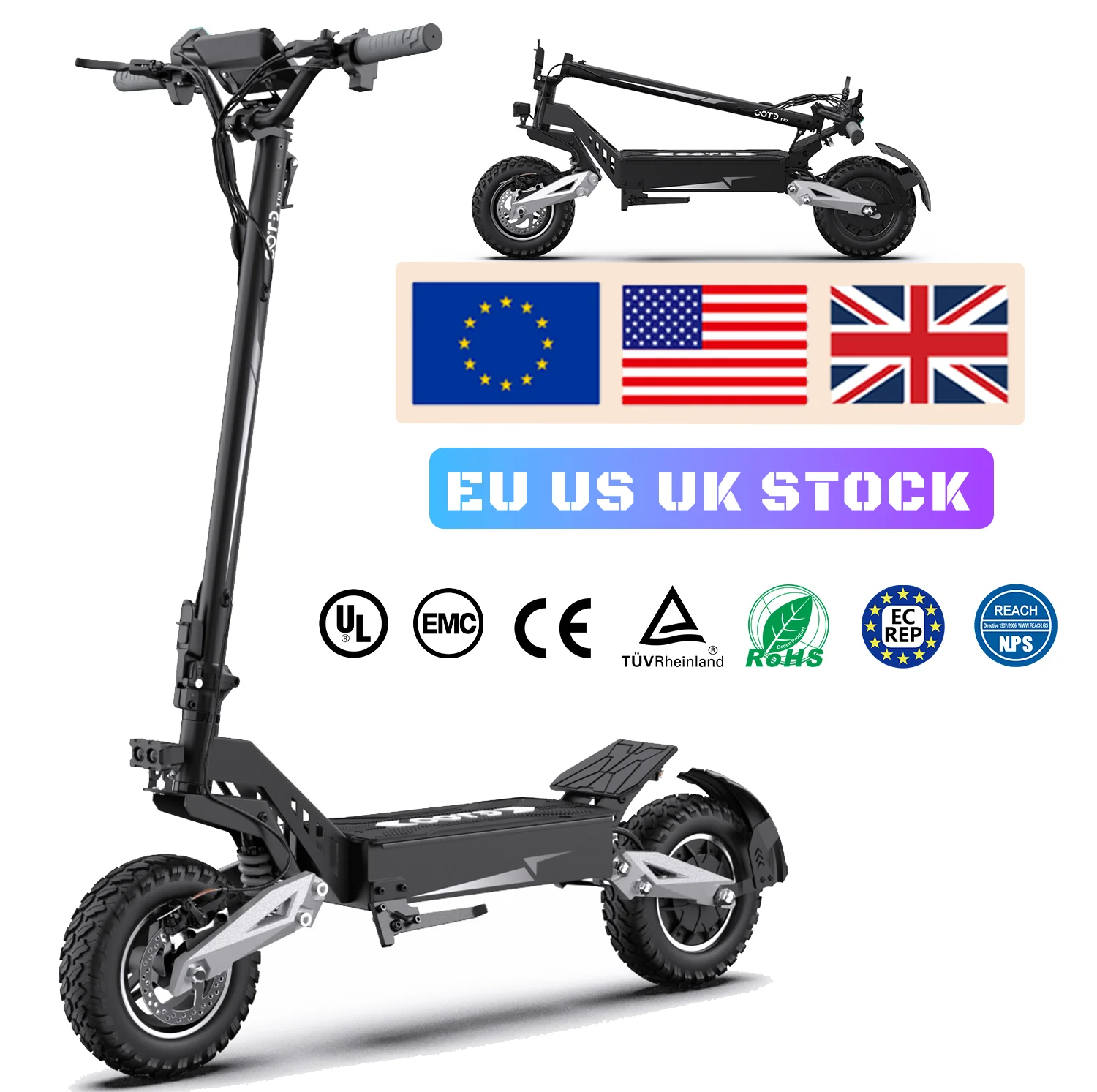 Scooter Eléctrico de Ciudad OO-TD T10 con Motor de 900W, Scooter Eléctrico de 11 Pulgadas, Scooter Eléctrico Todoterreno de 48V, Scooter Eléctrico Plegable, Disponible en Stock en la UE