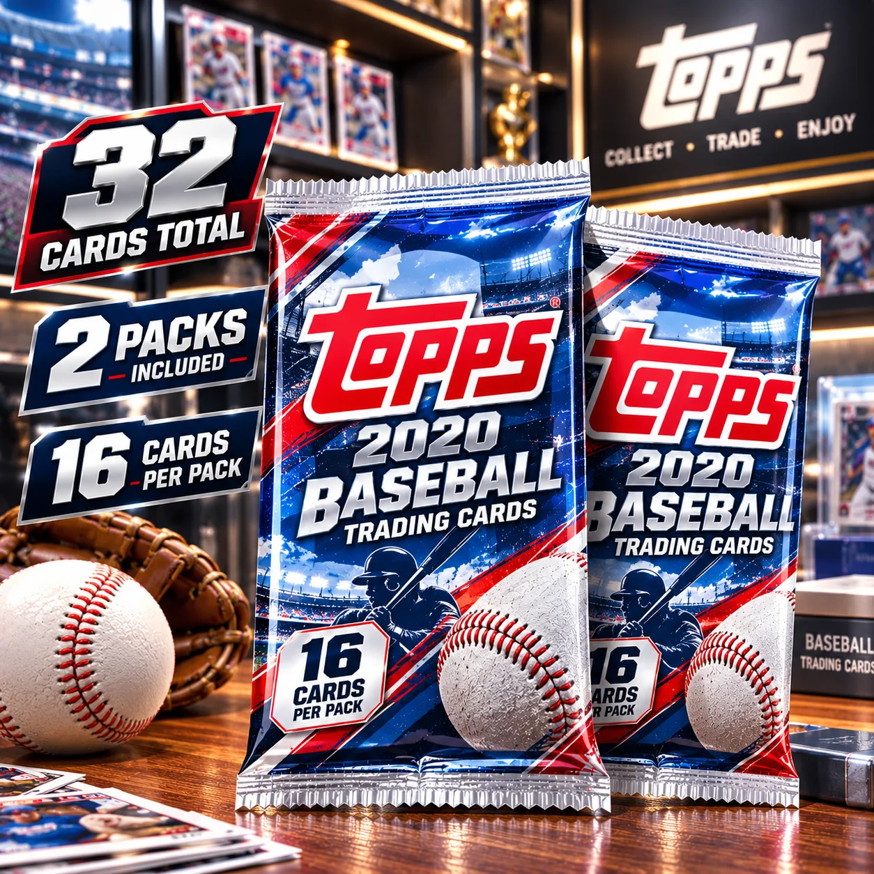 32 Cards 2020 Topps Baseball Retail Pack 2-Pack Bundle, 16 Cards Per Pack, Factory Sealed Baseball Trading Card Packs, Collectible Sports Card Collection for Trading, Card Opening, Binder Storage & Display