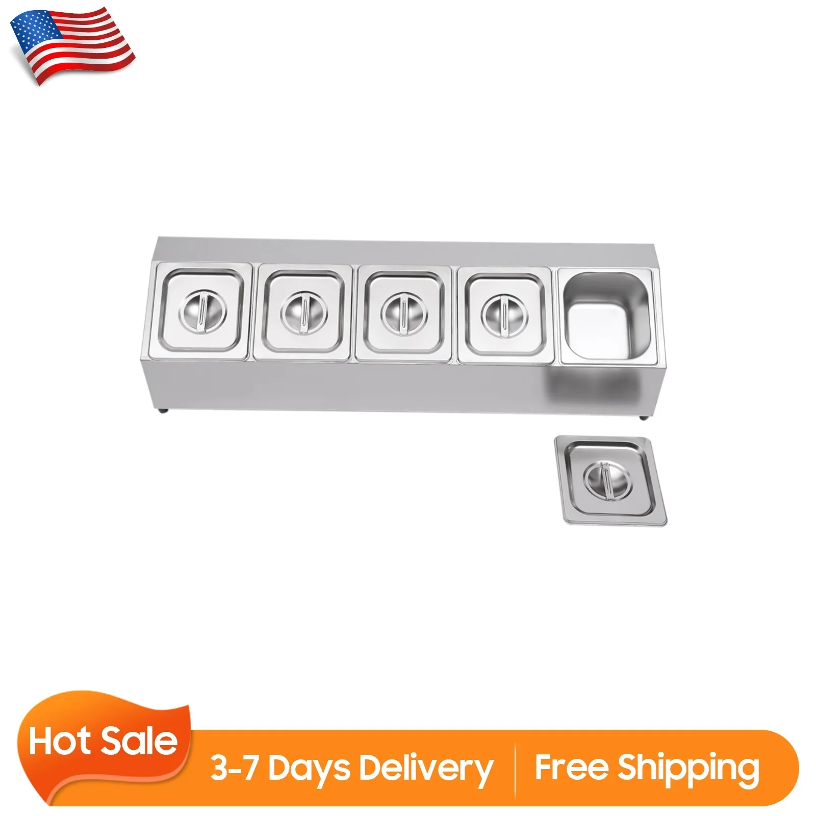 

Органайзер для пиццы, контейнер для приправ с 5-кастрюлями и крышками, контейнеры для приправ из нержавеющей стали, стол для гриля