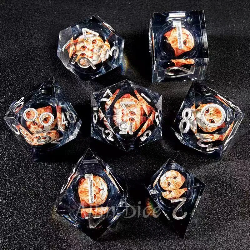 7PCS Dragon Dice set DND Resin Dice Set Tiger Cat Dice Sharp Edge D&D Dice with Gift Bag for Dungeons and Dragon Dice Game