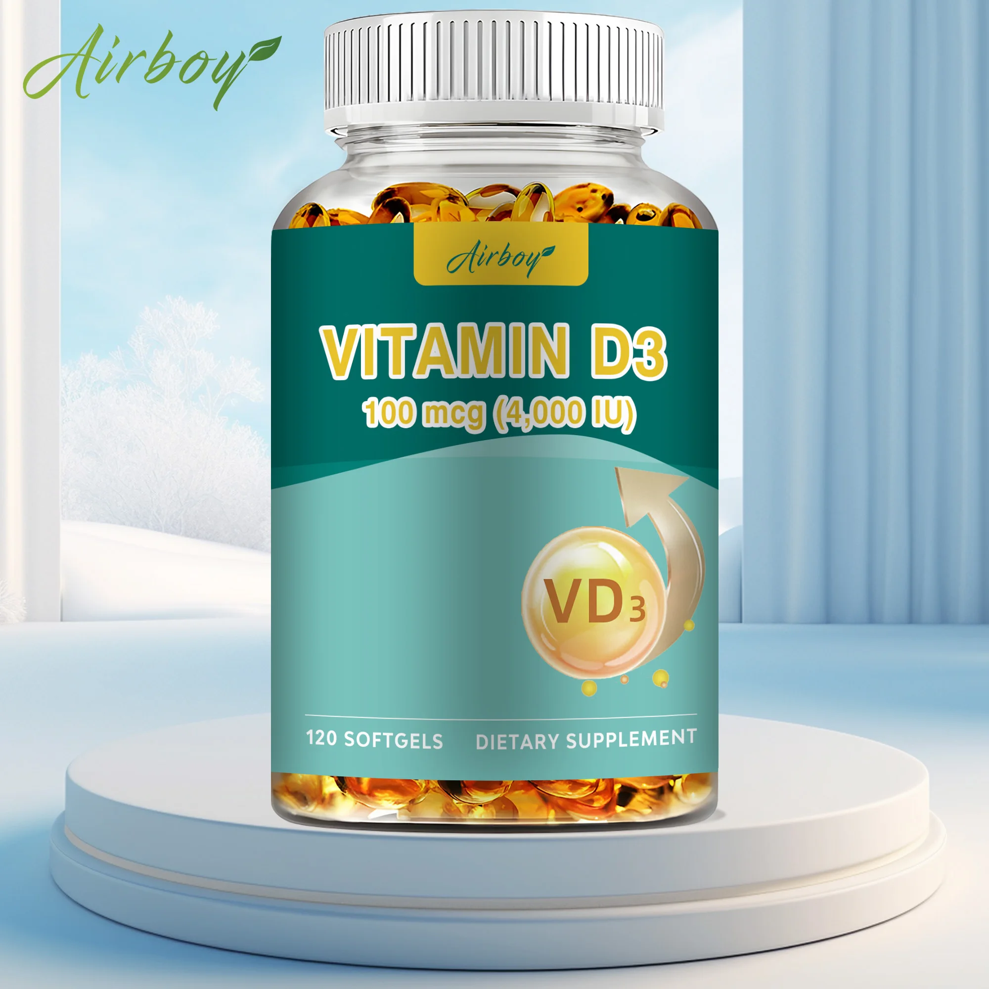 Vitamin D3 Capsules - Promotes Calcium Absorption, Supports Bone, Teeth, Muscle Health, and Enhances Immunity - 120 Capsules