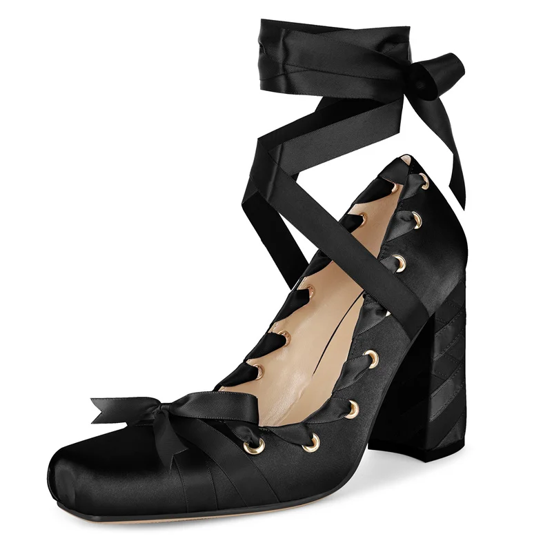 onlymaker-women-square-toe-satin-bow-ballet-lace-up-pumps-wedding-bride-chuny-heel-pumps