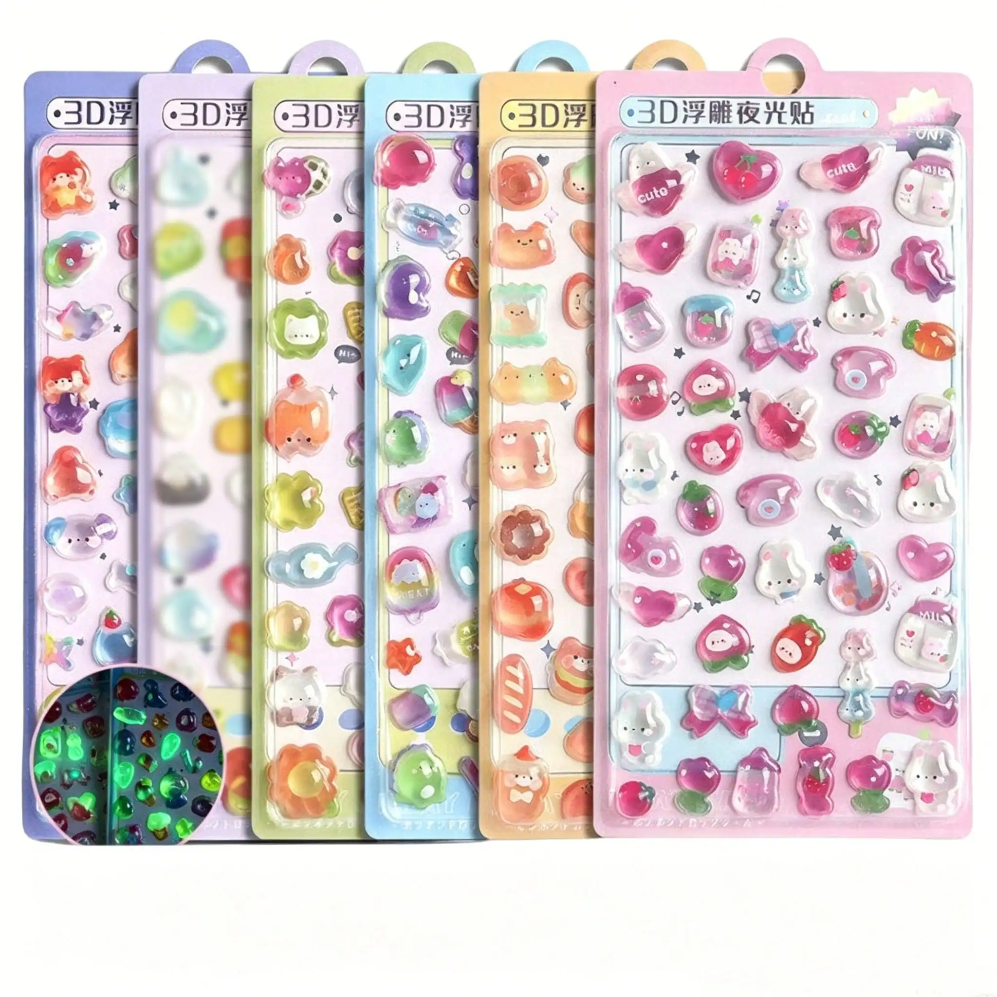 New Glow-In-The-Dark 3D Solid Crystal Stickers, Cute Cartoon Animal Jelly Stickers For Kids DIY Decoration