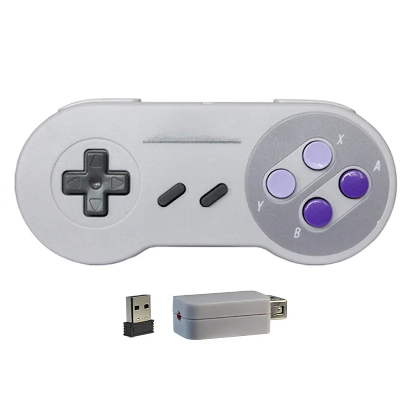 Manette de jeu sans fil Version américaine bouton violet 2 récepteur 2.4G Joypad contrôleur de manette pour SNES Mini PC Windows NS Switch téléphone