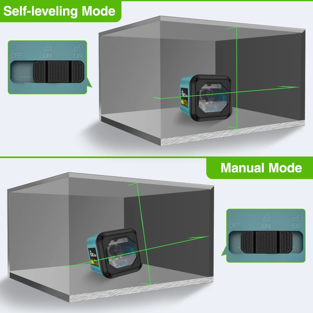 Decteam 2 Lines Osram Laser Level Tools Green Beam Self-Leveling Manual Mode with Cross Vertical & Horizontal Line DIY C011G