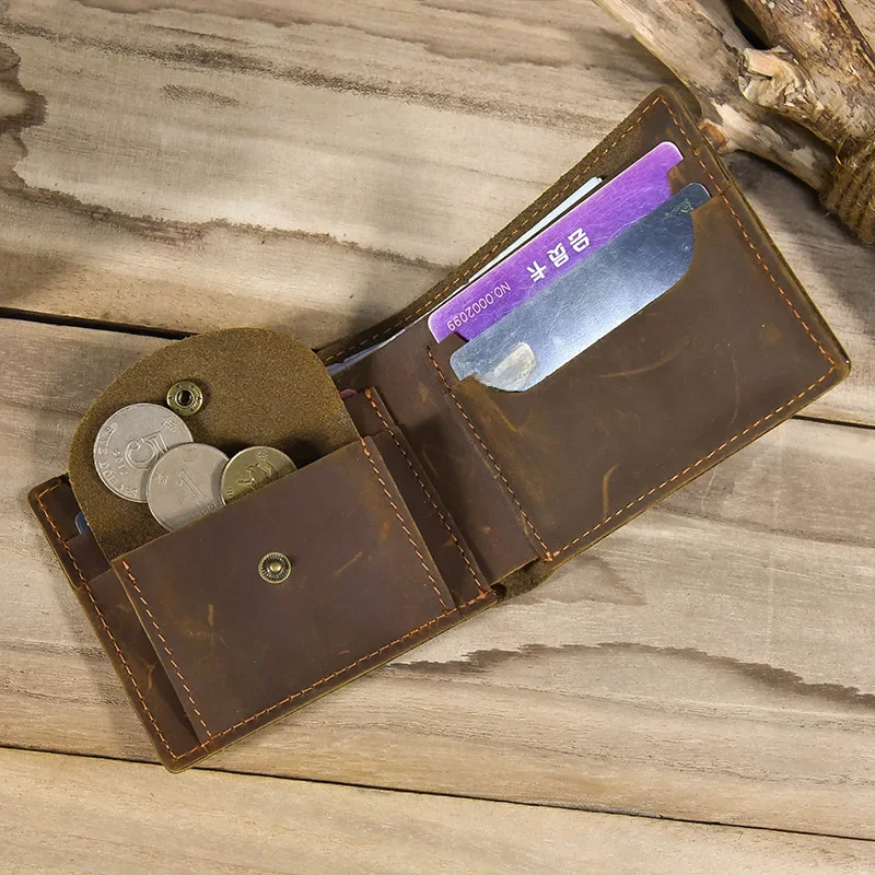 Crazy Horse Skórzany Krótki Portfel Dla Mężczyzn Męski Vintage Portfel Portfel Uchwyt Na Monety Portmonetka Retro Moda Męski Portfel Dropshipping — zdjęcie 2