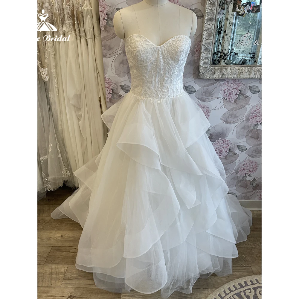 Sexy Sweetheart Sleeveless Back Button Lace Top Tulle A Line Wedding Dress Boho Bridal Gowns Sweep Vestidos De Novia Robe