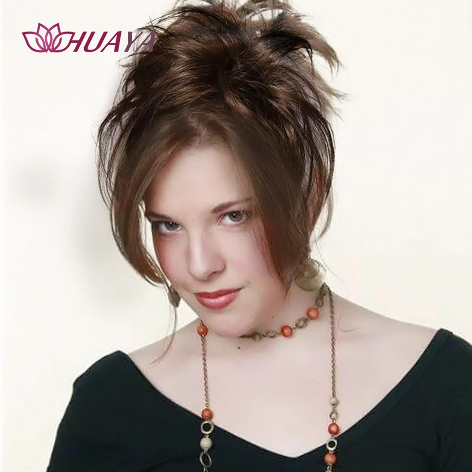 HUAYA Synthetic Messy Straight Bun Fake Hair Donut Scrunchie Chignon Updo Hairpieces Bands Bundle Tail Elastic Hair For Women