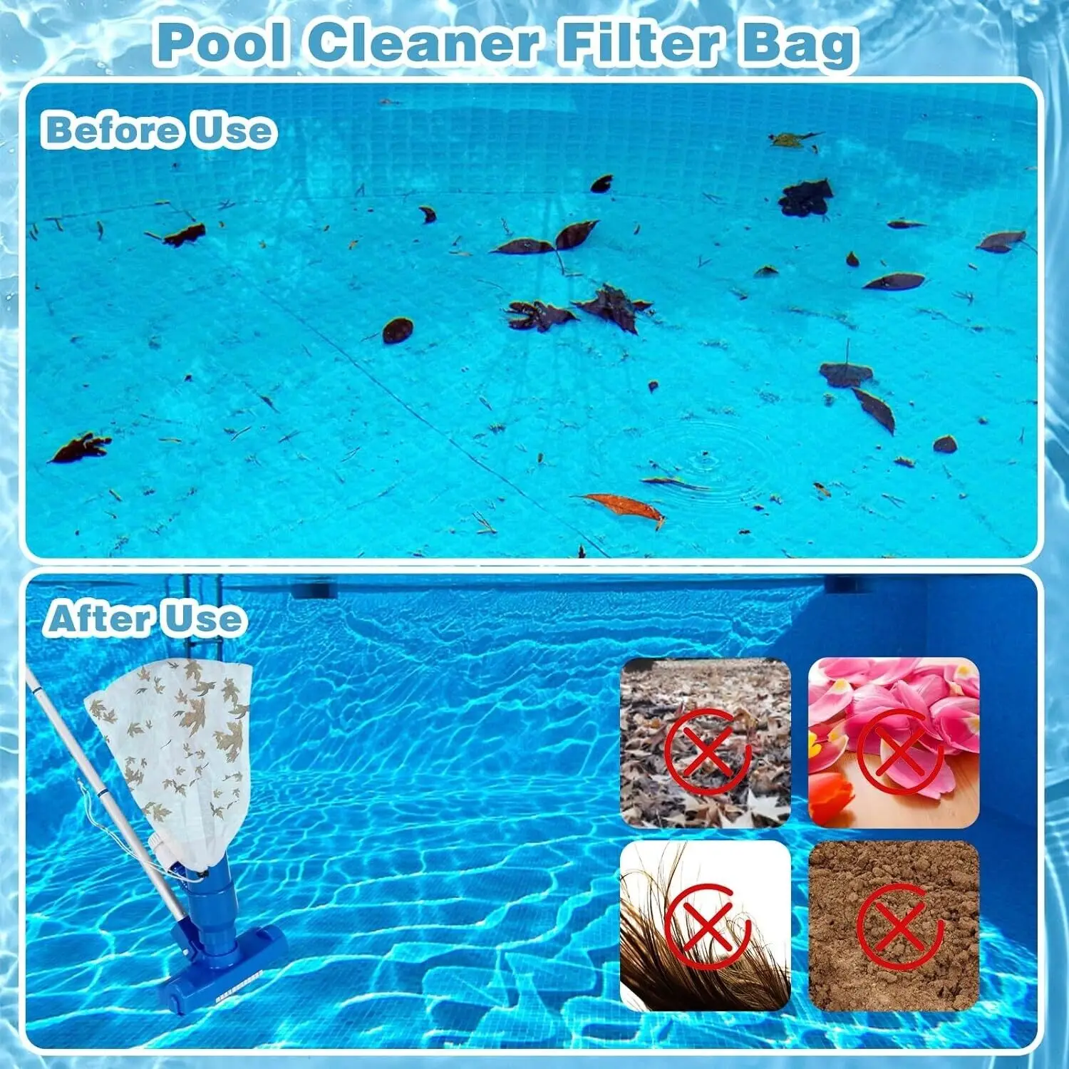 1-6Pcs Pool Vacuum Replacement Mesh Bags with Locking Cord Reusable Washable Pool Leaf Vacuum Net Bags for Pools Ponds Aquariums