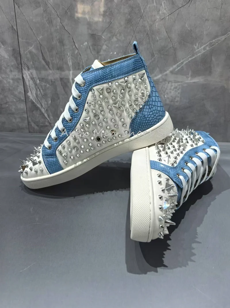 2024 Autumn Mixed Colors Rivet Design Casual Canvas Shoes Lace Up Versatile Couple Shoes Trendy Flat Soled Sneakers for Men
