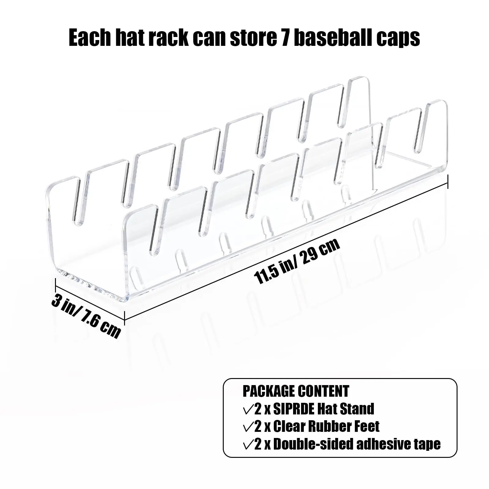 Organisateur de chapeau en acrylique pour casquettes de baseball, porte-chapeau pour 7 casquettes de baseball, sans installation, présentoir pour