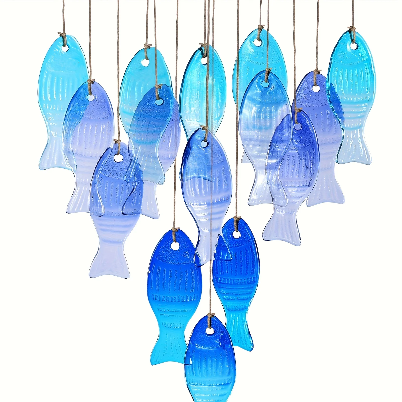 Handmade Blue Glass Fish Wind Chime - Outdoor/Indoor Hanging Decoration With Vibrant Spherical Fish, Garden, Terrace, Beach Part - view 6