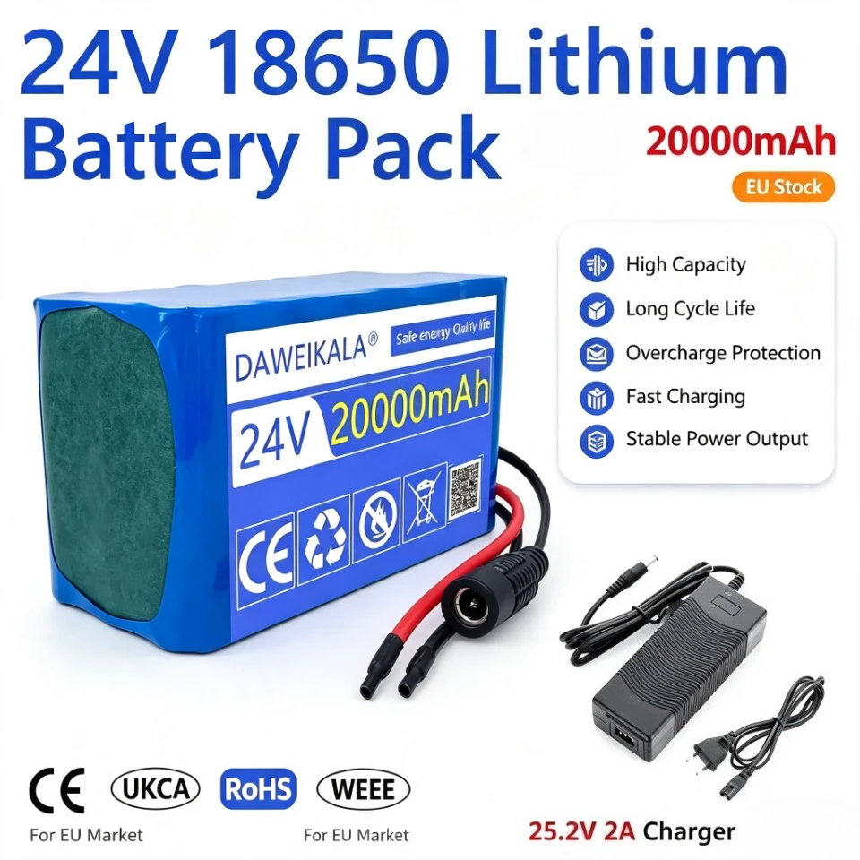 24V 20Ah 6S3P 18650 wiederaufladbarer Lithium-Ionen-Akku 25,2V 20000mAh/Lithium-Ionen-Akkupack+Ladegerät