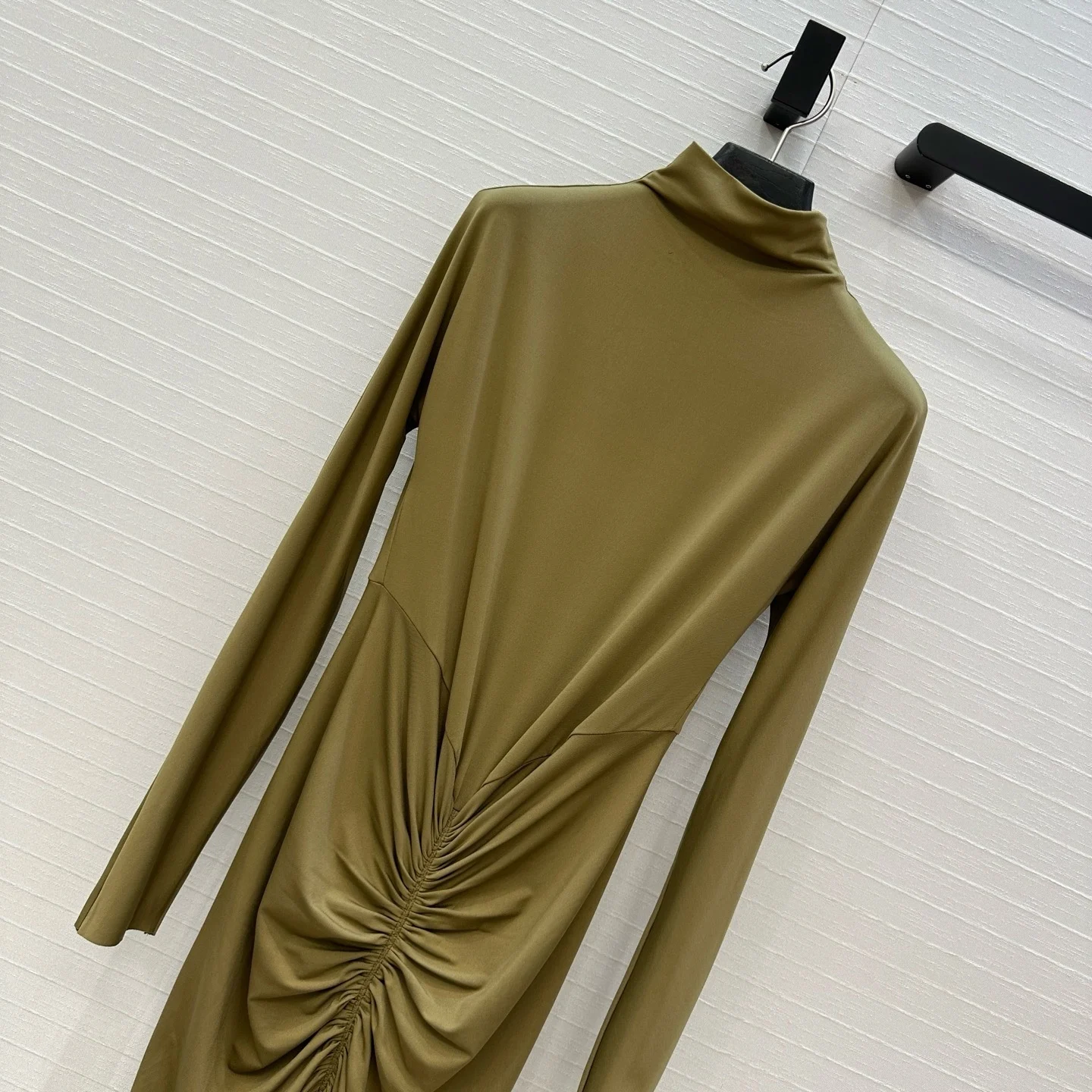 Estranho gato hipster vestido ruched feminino o-pescoço manga cheia magro estiramento robe outono tendência simples clássico pregas longo bodycon