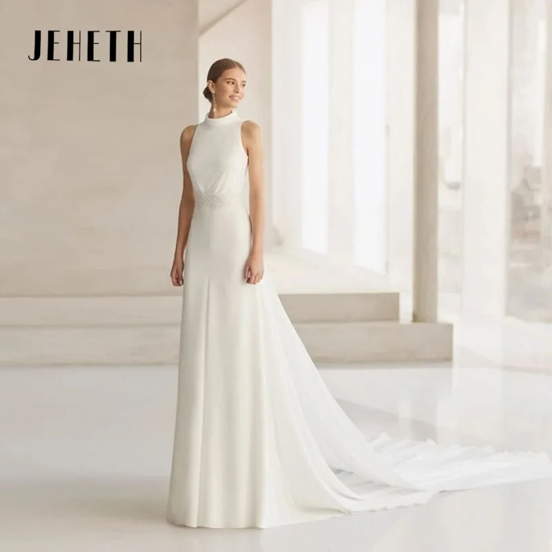 JEHETH-A Line Vestido De Noiva De Cetim Para Mulheres, Vestido De Noiva Sexy Sem Encosto, Elegante Vestido De Princesa Boêmia