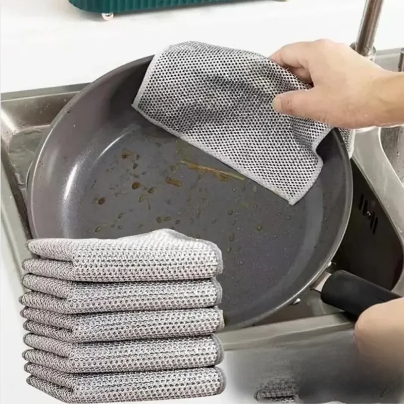 Magic Silver Wire Cleaning Kitchen Cloth, Toalha De Lavagem De Microfibra Espessada, Esponja