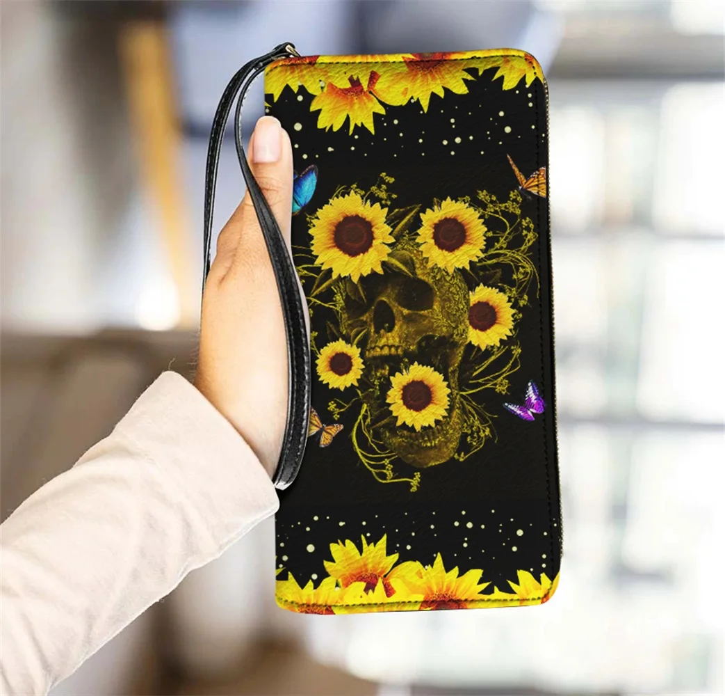 

Sugar Skull Personalized Gift Girls Sunflower Purse Small Cluth Bag Women's Ladies Mini Card Money Wallet carteras para mujer