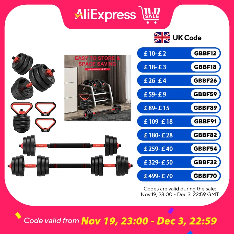 Juego de mancuernas 3 en 1, mancuernas ajustables de 20 kg con barra adicional, placas de pesas recubiertas de plástico, ejercicio físico, gimnasio en casa