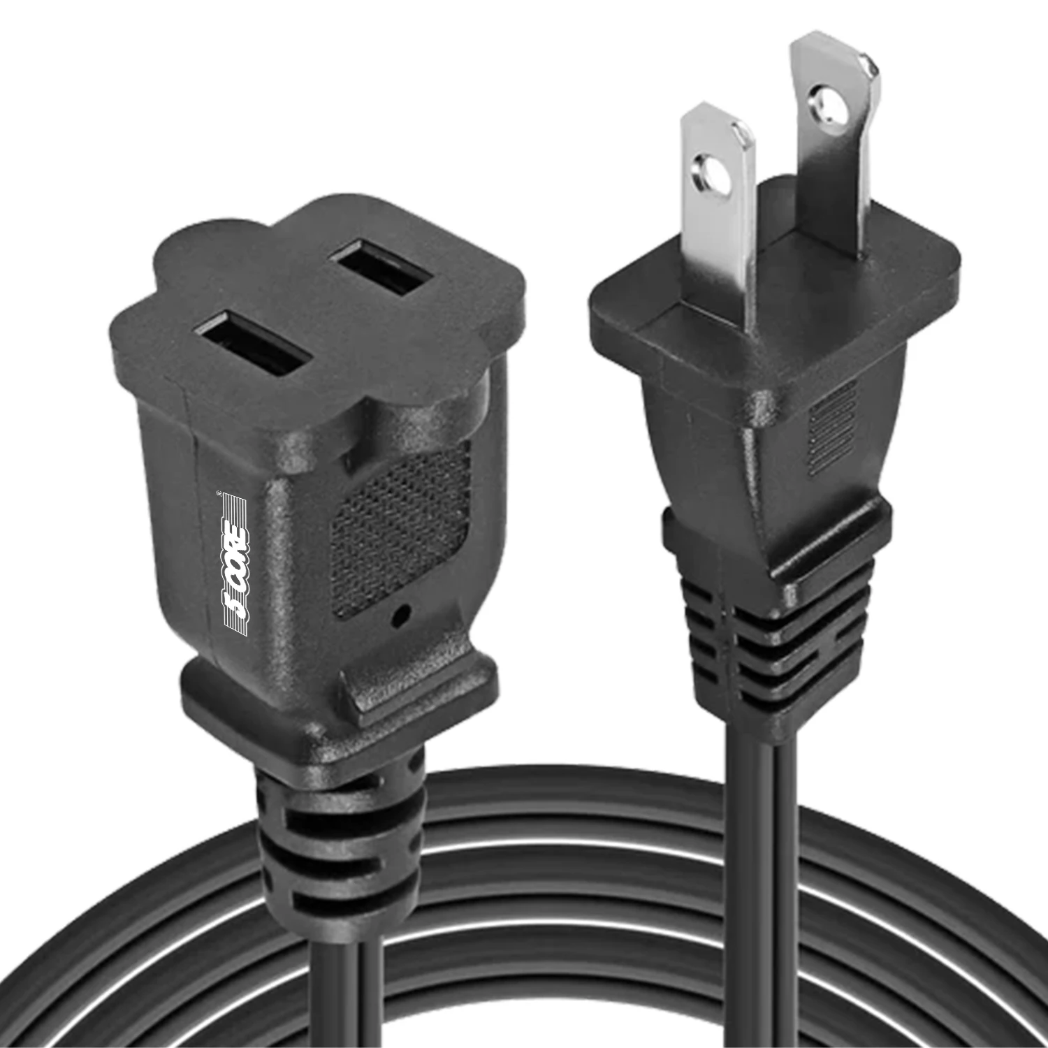 

5 Core AC Power Cord 10 Ft US Polarized Male to Female 2 Prong Extension Adapter Cords 16AWG 125V EXC BLK 10FT