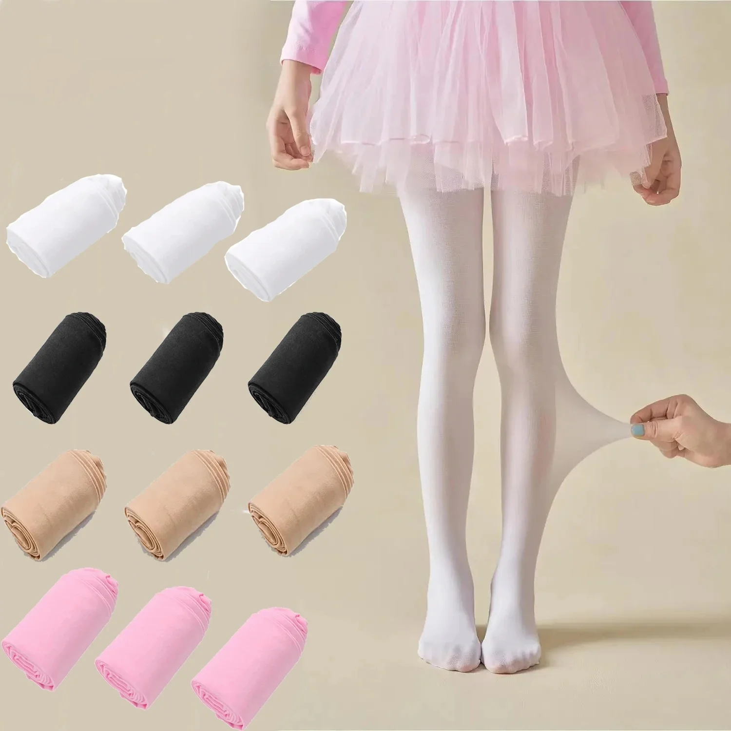 Pantalons serrés de Ballet pour filles, 3 pièces, chaussettes longues de danse Super douces pour enfants, collants élastiques de princesse adaptés à l'école pour enfants