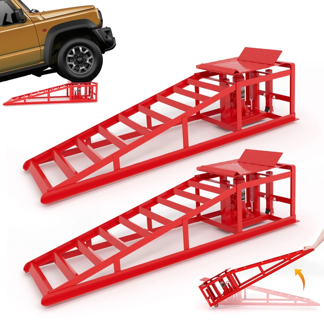 2-pack rode 5-tons hydraulische autoheftrappen met wielen, zware draagbare autokrikken voor oliewissel, ideaal voor thuisgebruik in de garage, hefhoogte 23-36cm (9-14.2")