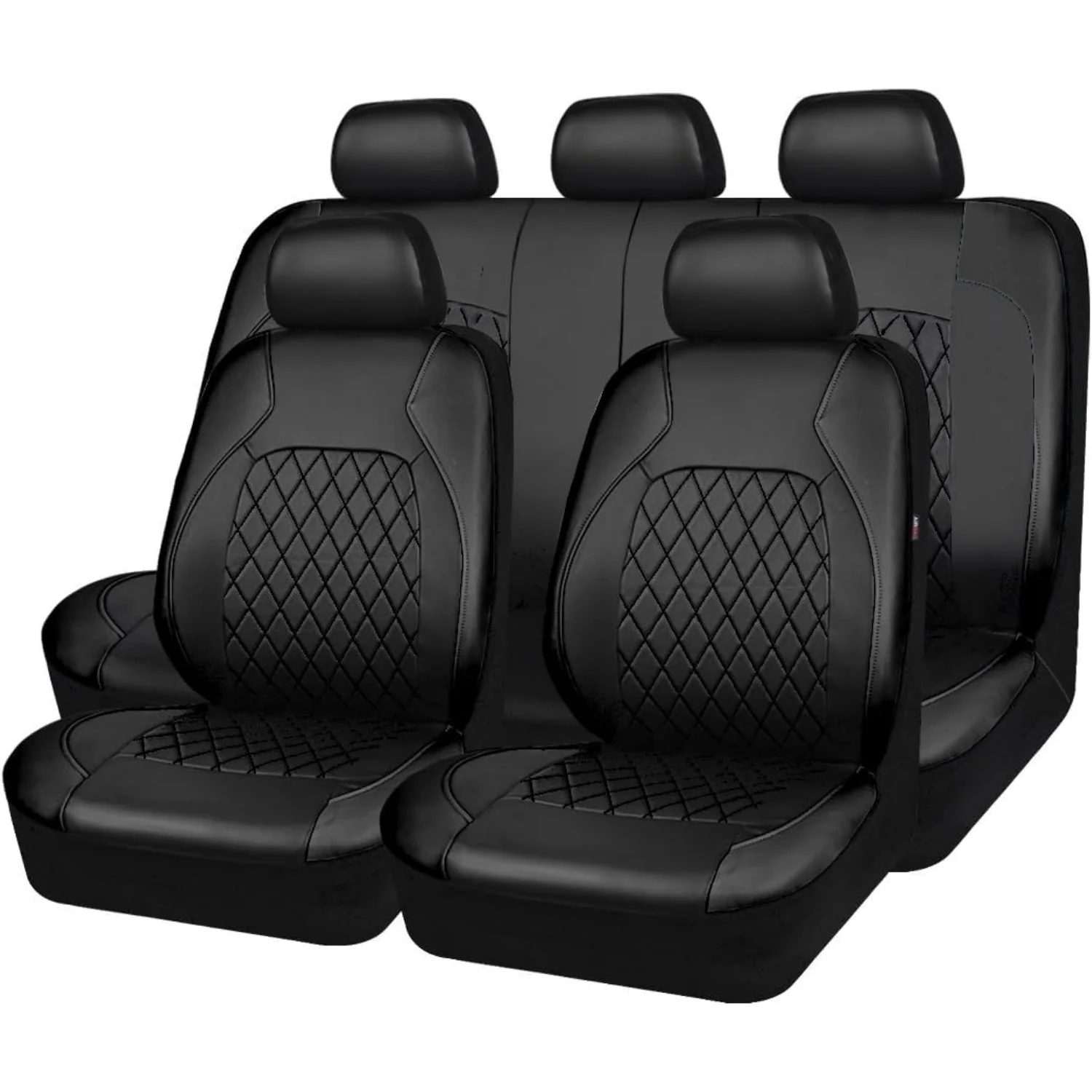 9-teiliges Autositzbezüge Set, PU-Leder vollständiges Set, Universalgröße, vorne und hinten, komplett mit Kopfstützenbezügen für die meisten Autos, LKWs, Lieferwagen, SUV, schwarz