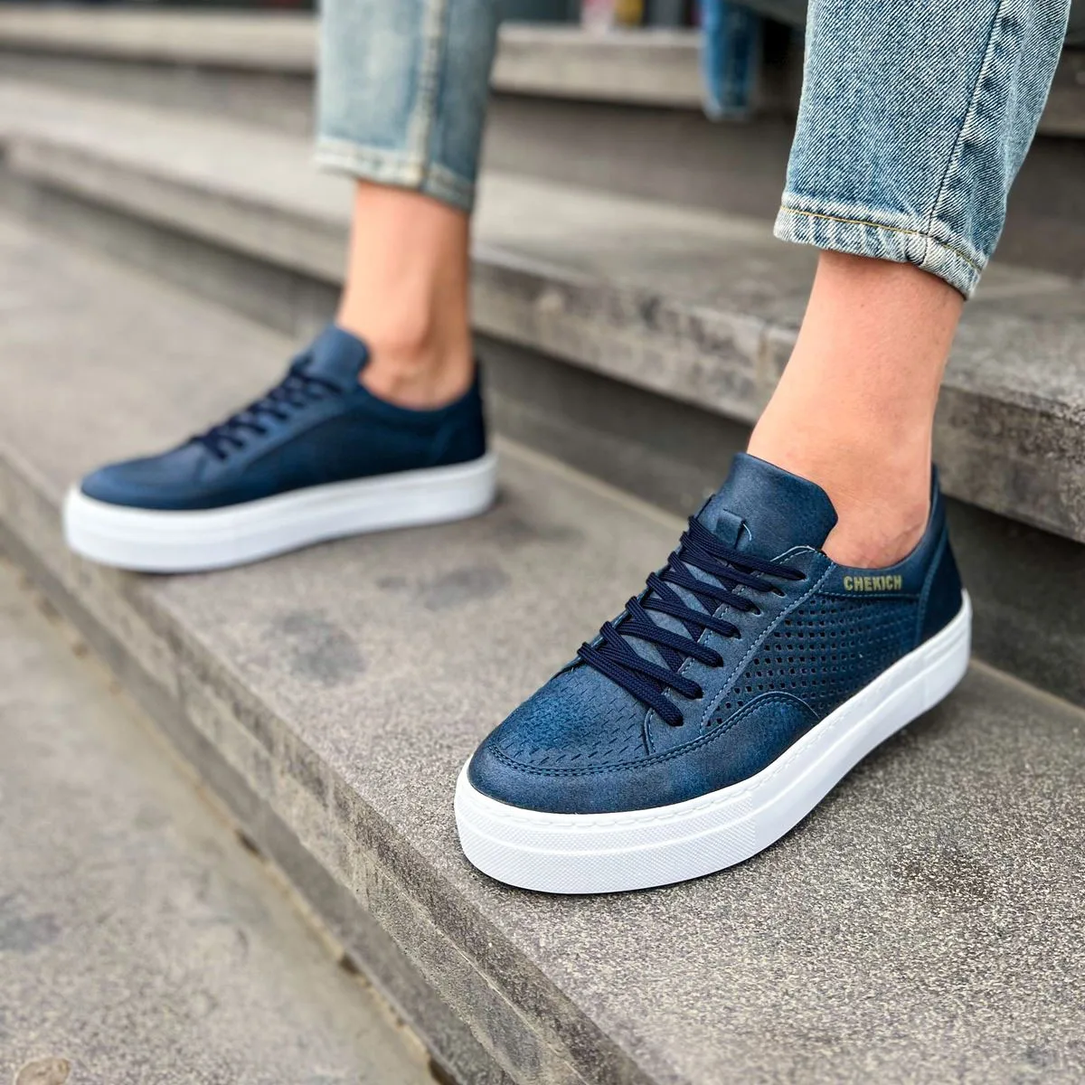 

CHEKICH Original Brand Navy Blue 2024 First Edition Men's Sports Shoes High-soled Elastic band Laced, Daily Sneakers CH015