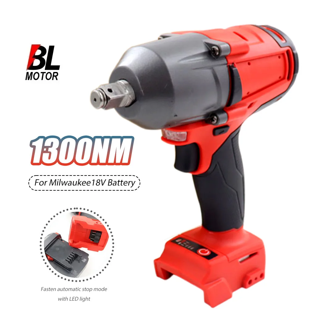 Clé sans fil à grand couple pour batterie Milwaukee 18V, 1300nm, clé à chocs électrique sans balais, réparation d'outils électriques pour voiture et camion