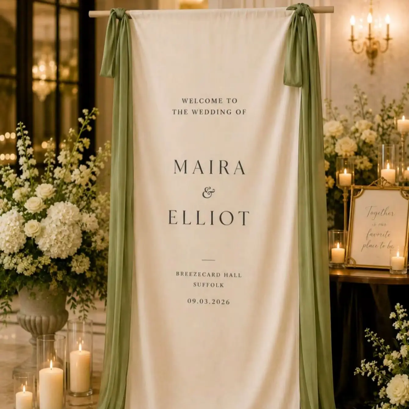 1pc 2D FLAT Custom Polyester Fabric Wedding Banner, Modern Wedding Welcome Sign, Personalized Wedding Decor with Name and Date