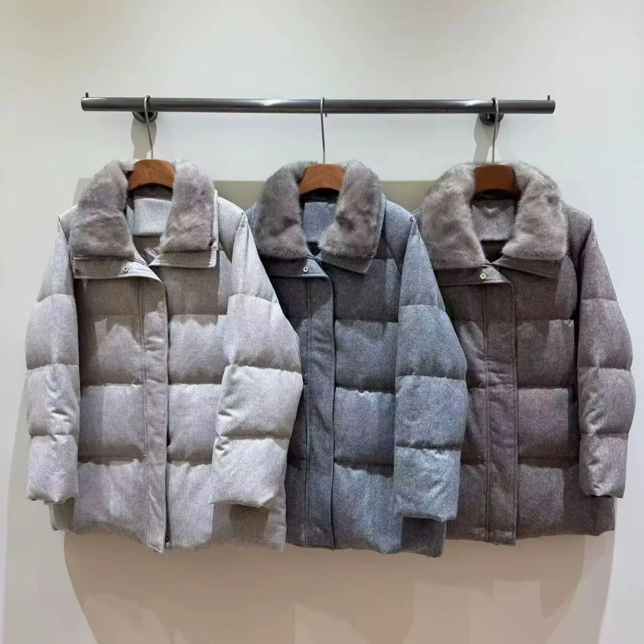 Mink Collar Mid-Length Down Jacket