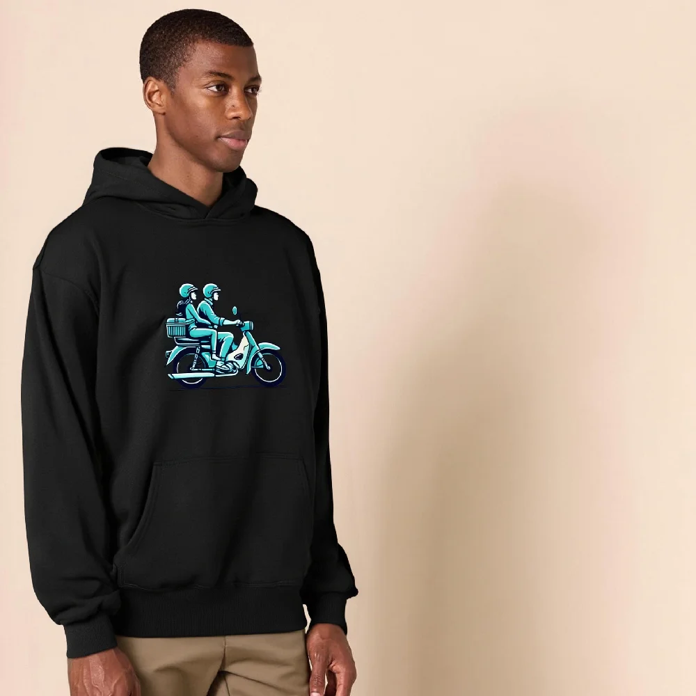 

Streetwear Oversized Black Hoodies Sweatshirts With People Riding Graphic Comfort Clothing Woman Y2K Clothes Unisex Winter