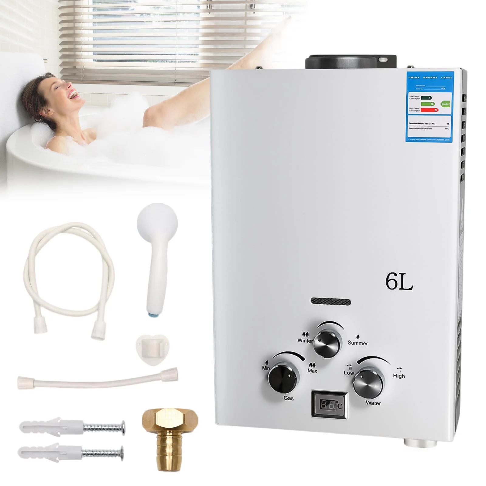 Profesjonalny gazowy podgrzewacz wody na propan LPG, beznaczepowy, ze stali nierdzewnej, bojler gazowy na propan LPG, sprzęt AGD, pojemność 6L-18L