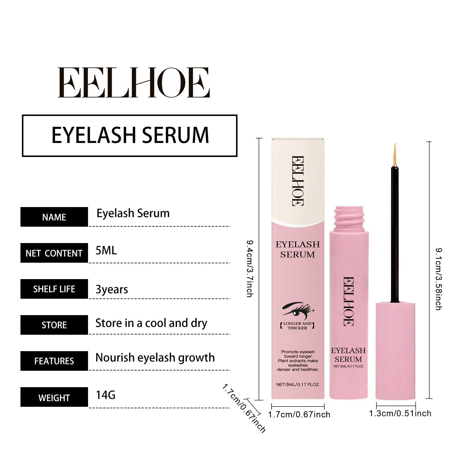 Eelhoe 5ml Serum wzmacniające rzęsy Lash Curly Wydłużenie Naturalny makijaż Podnoszenie rzęs Brwi Odżywiające Zagęszczające Serum do rzęs