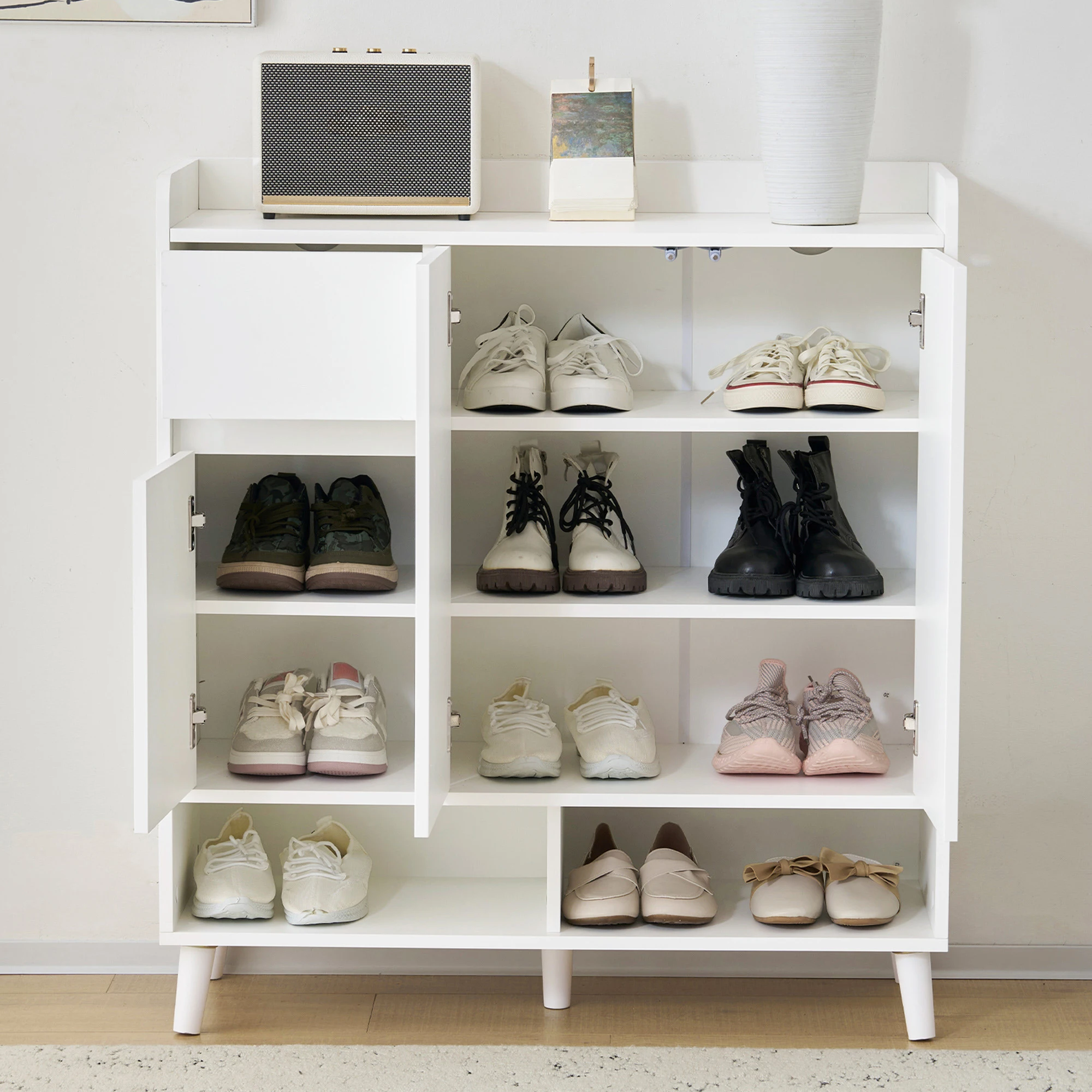 خزانة ملابس، بوفيه، أثاث أحذية مع أرفف قابلة للتعديل، منظم منزلي بسيط، H99xL90xP35 سم