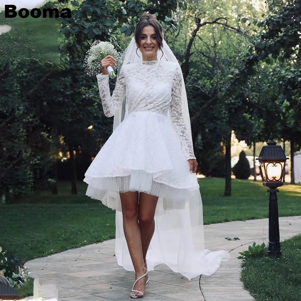 

Booma A-Line Short Wedding Dress O Neck Long Sleeves Brides Dress Bridals Evening Dress Customized