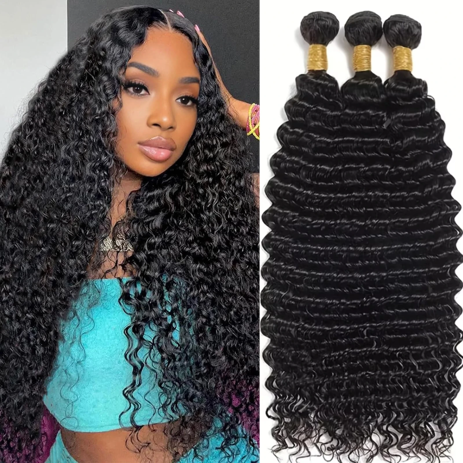 

Пучки человеческих волос Глубокая волна Человеческие волосы 1 3 пучка 100% пучка человеческих волос Наращивание человеческих волос Натуральный черный цвет для женщин