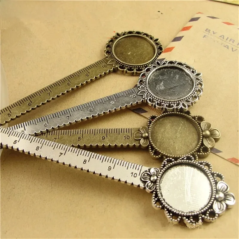 REGELIN Antique Vintage Metal Ruler Bookmark Cabochon Base Bookmark Setting 5pcs/lot for 20mm Cabochon Cameo DIY Bookmarks — zdjęcie 2