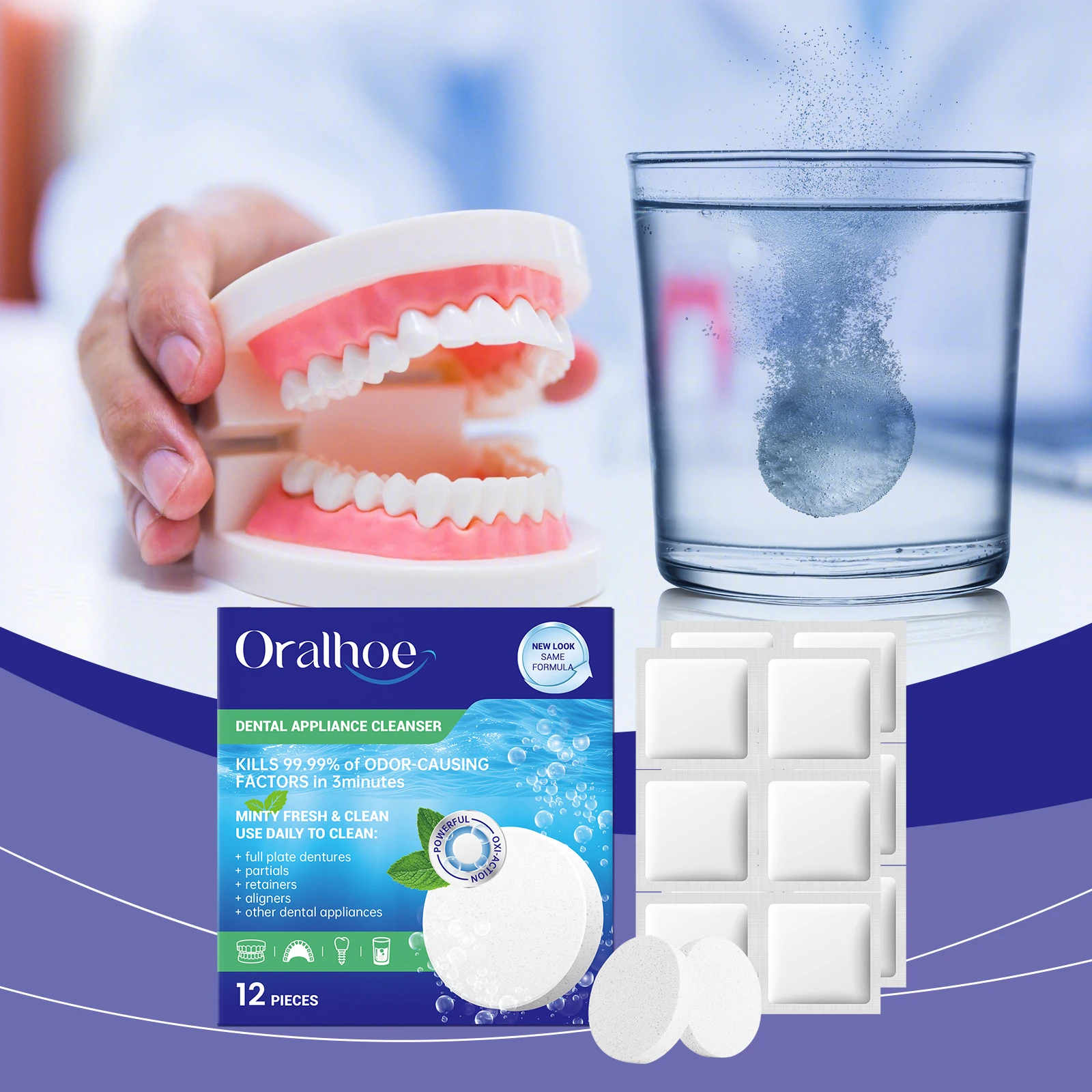 

Oralhoe Cleaning False Tooth Tablets Denture Retainer Fresh Remove Tartar Yellow Stain Oral Care Teeth Retainer Clean Tablets