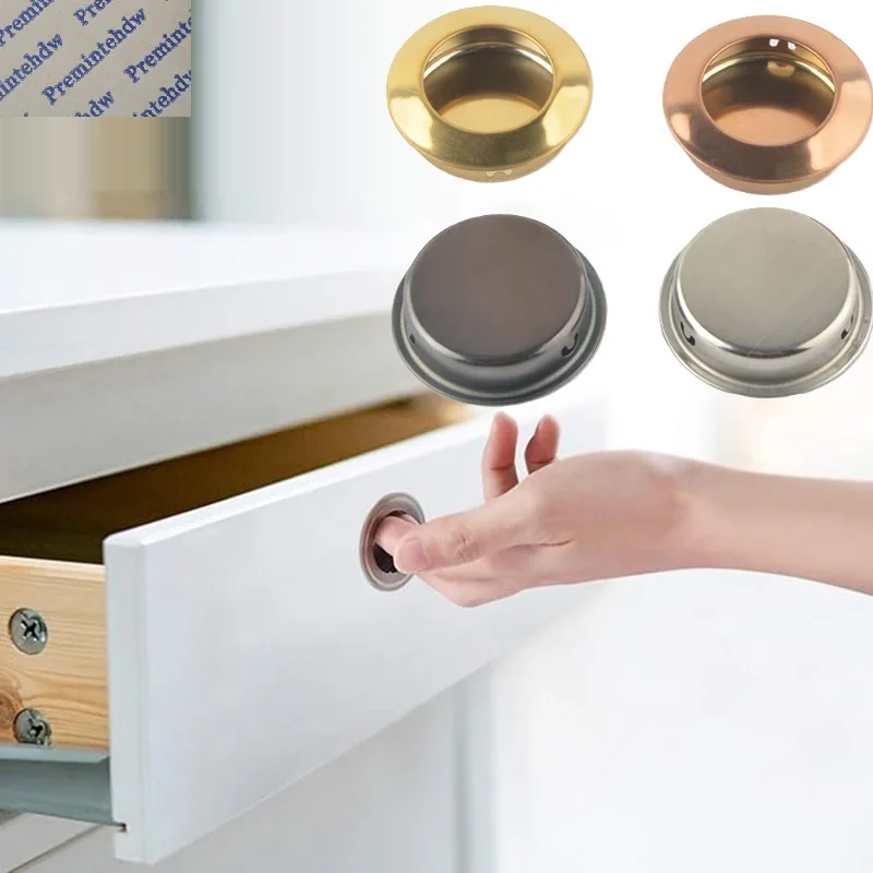 

100Pcs Stainless Steel Round Finger Pull Handle Flush Mount For Furniture Cabinet Door Drawer