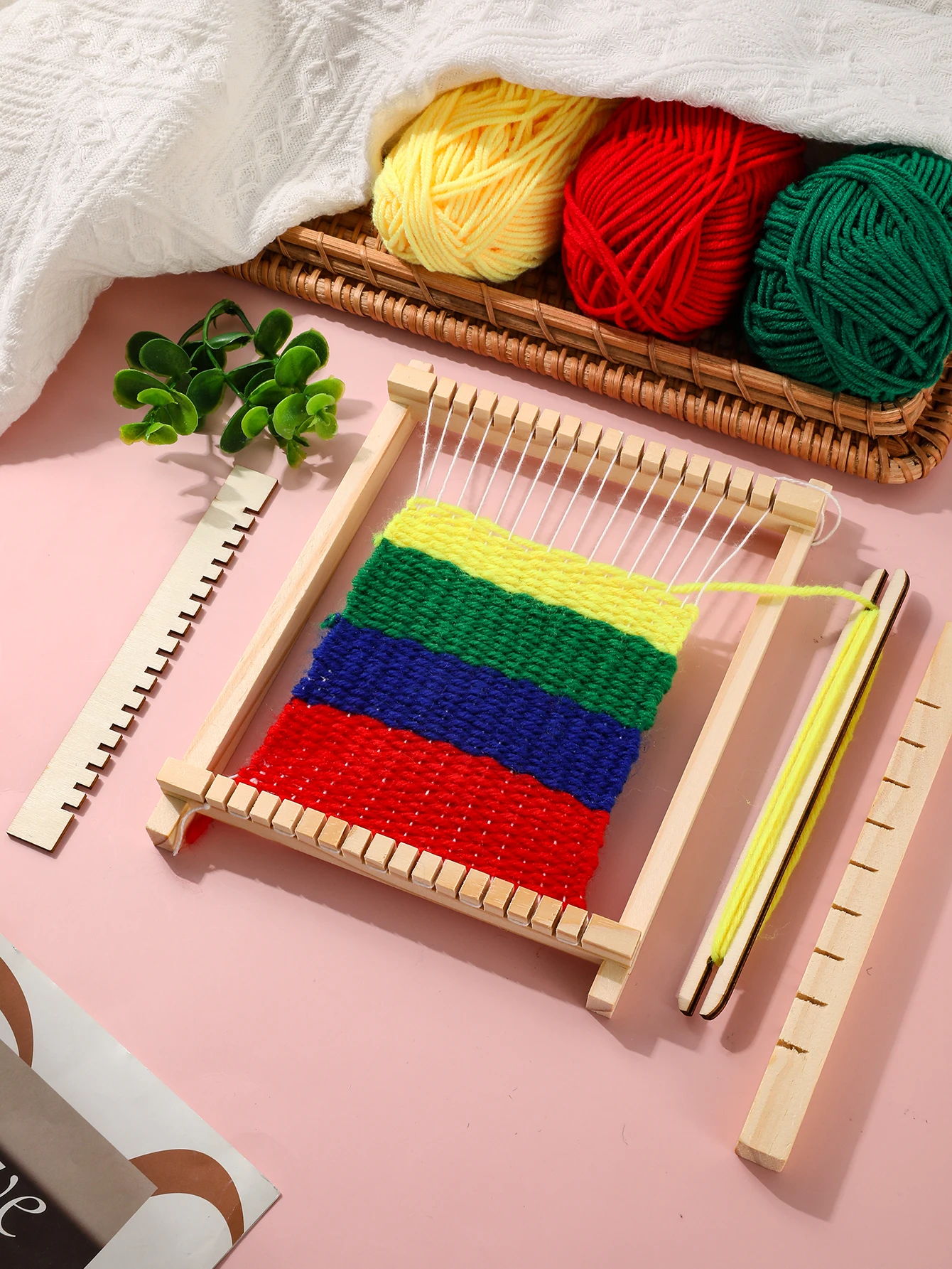 

1 piece of wooden hand-woven loom weaving machine, a DIY toy for making scarves, a spinning wheel weaving wooden loom