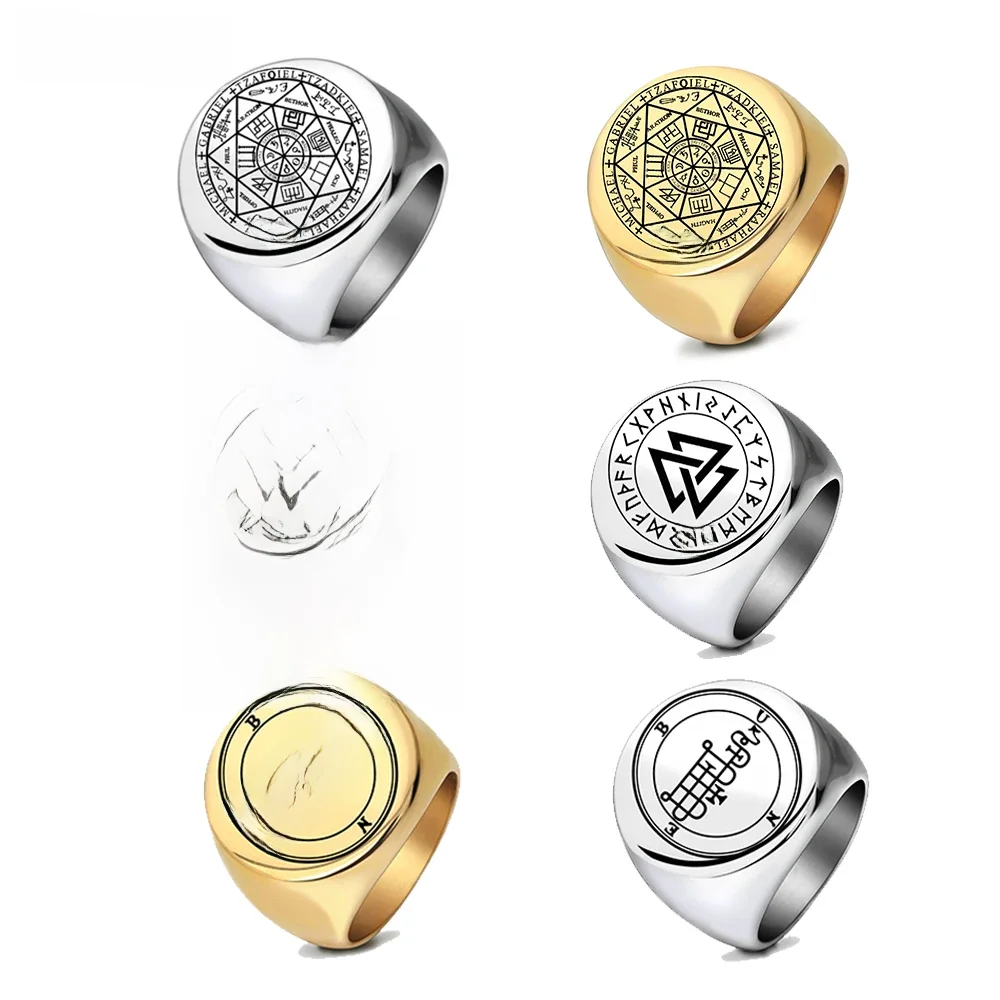 VQYSKO Solomon étoile à six branches 12 Constellation chevalière ronde anneaux bande en acier inoxydable pour hommes femmes