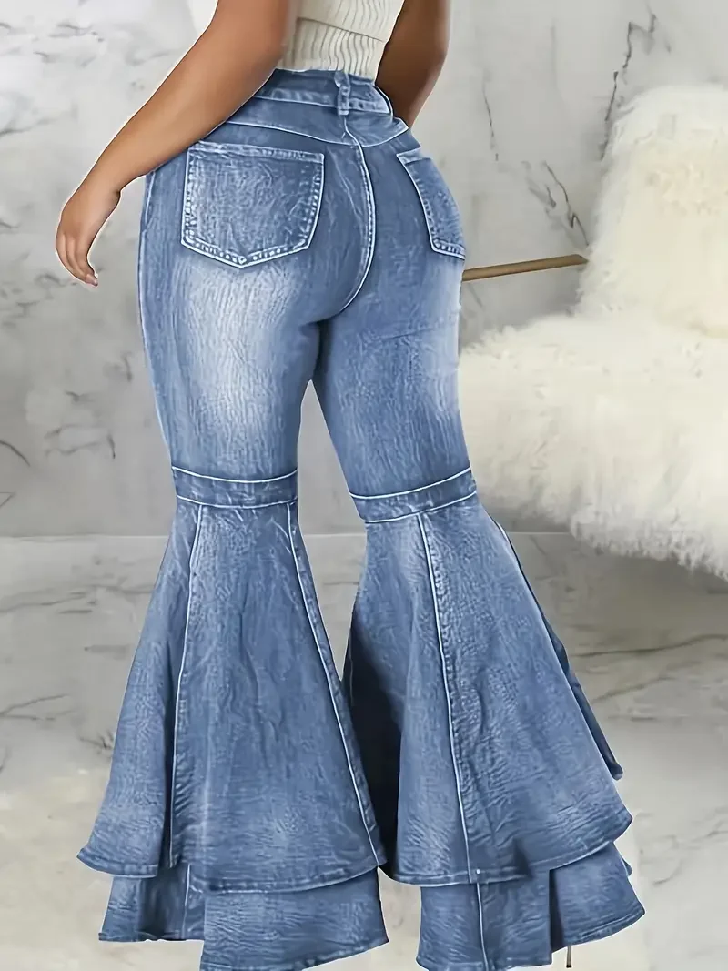 Women's High Waist Elastic Retro Flared Pants - Long Denim Flared Trouser Jeans for Classic 70s Style - 2025 Fashion Stretch Bel