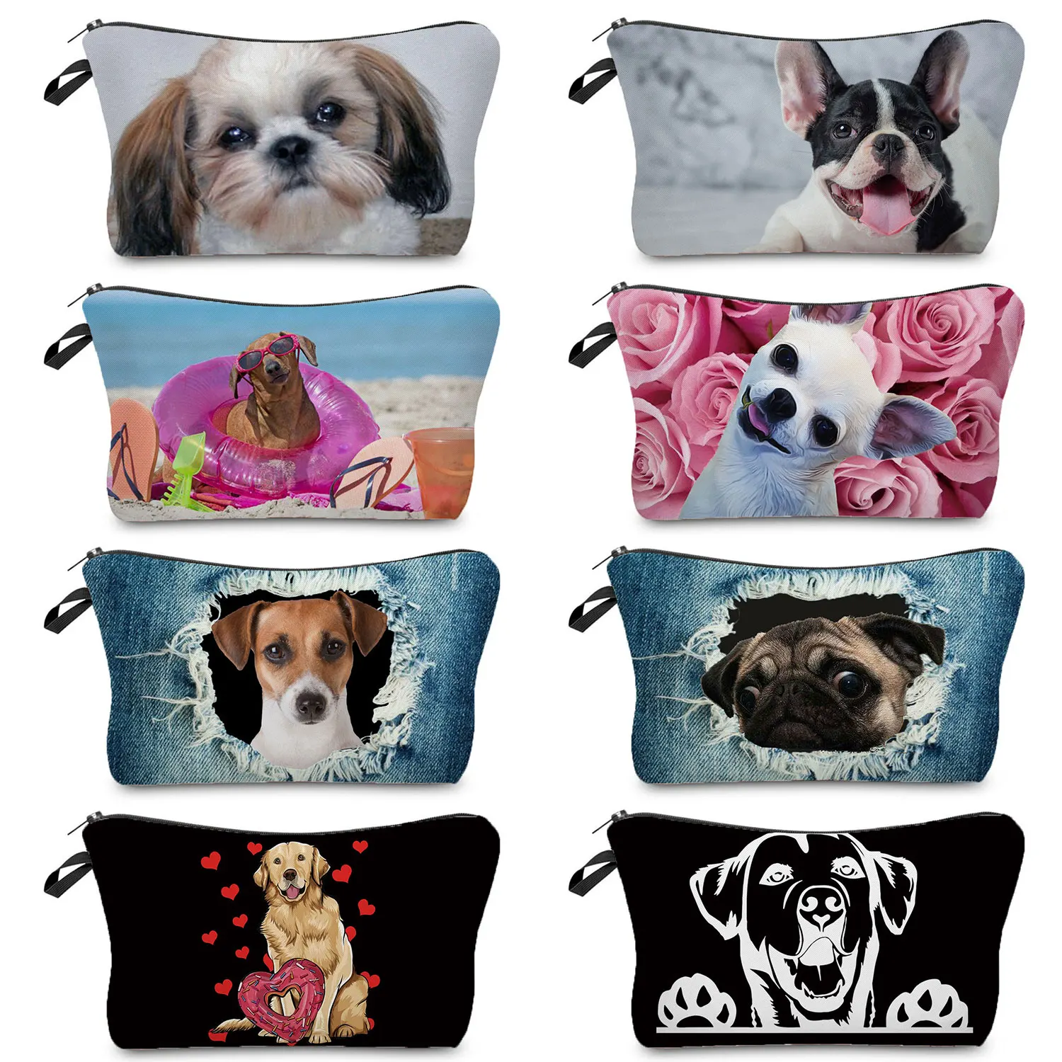 Hot Selling Animal Dog Print Women\'s Cosmetic Bag Student Pencil Case School Teacher Gift Toiletry Bag Customizable Makeup Bags