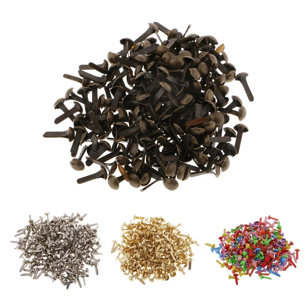 200 sztuk Mini okrągłe głowy 4.5mm metalowe ćwieki papieru łączniki Scrapbooking zdobienie dla dekoracja papierowa dzieci DIY Craft — zdjęcie 2